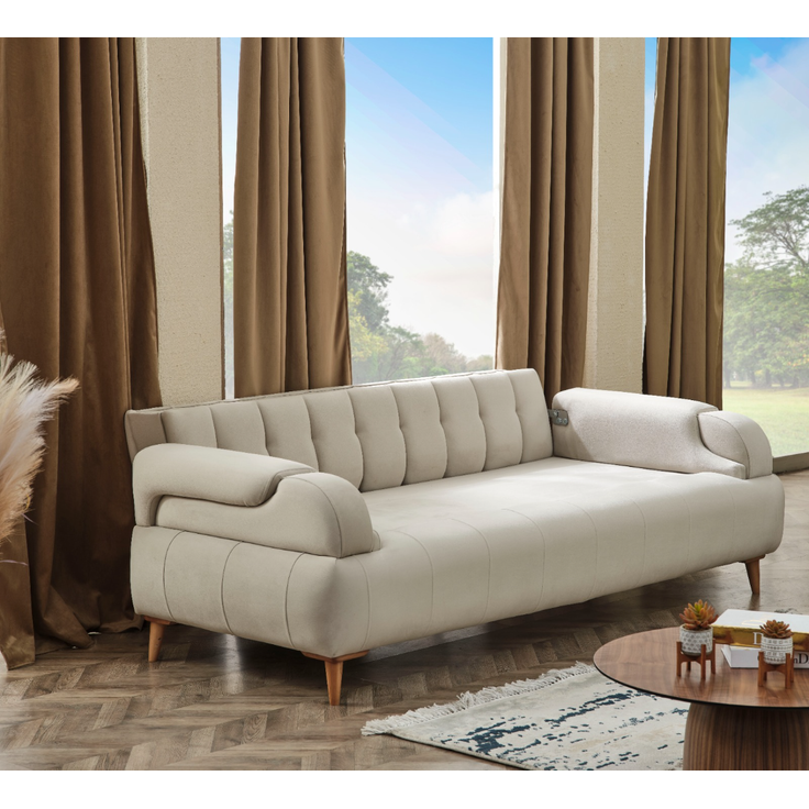 Sitzgruppe/Sofa Set - Wohnzimmergarnitur "Aluna" 3+3+1+1-Beige/Blau – Bild 5