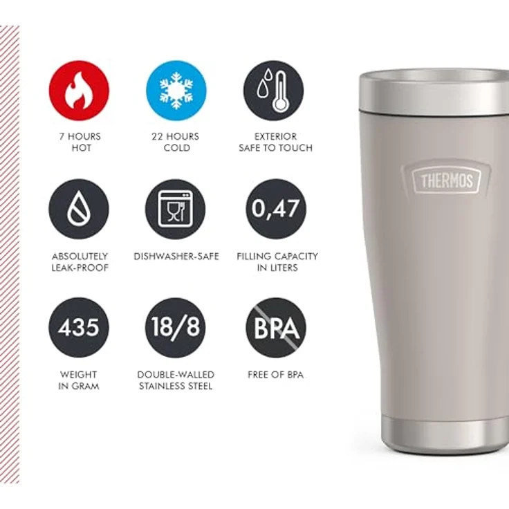 Thermos ICON MUG 0,47l, beige/sandstone mat, Thermobecher 470ml, Edelstahl, Isolierbecher, 7 h heiß / 22 h kalt, spülmaschinenfest, BPA-frei – Bild 5