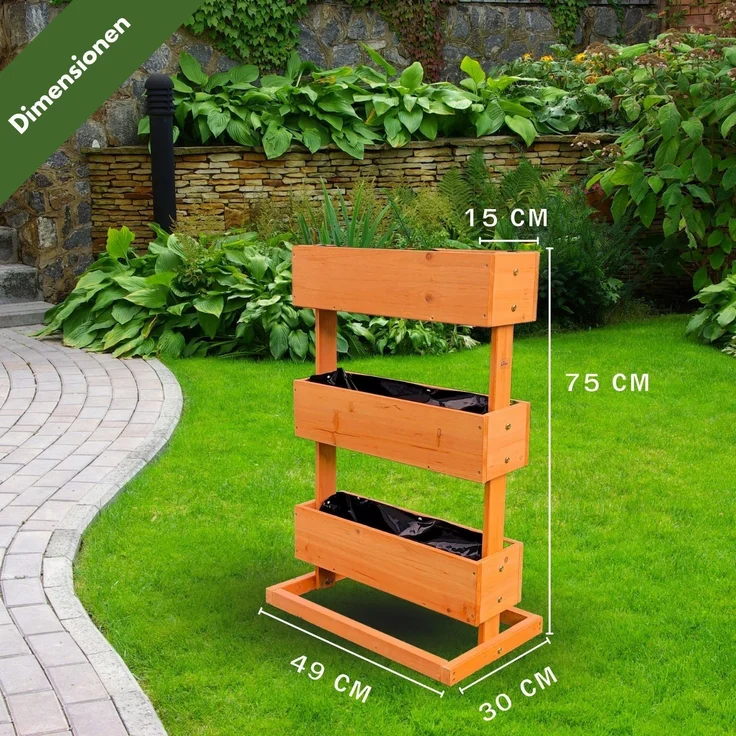 Coemo Mittleres Vertikalbeet Braun Hochbeet 3 Etagen inkl. Pflanzfolie 50x30x75 – Bild 6