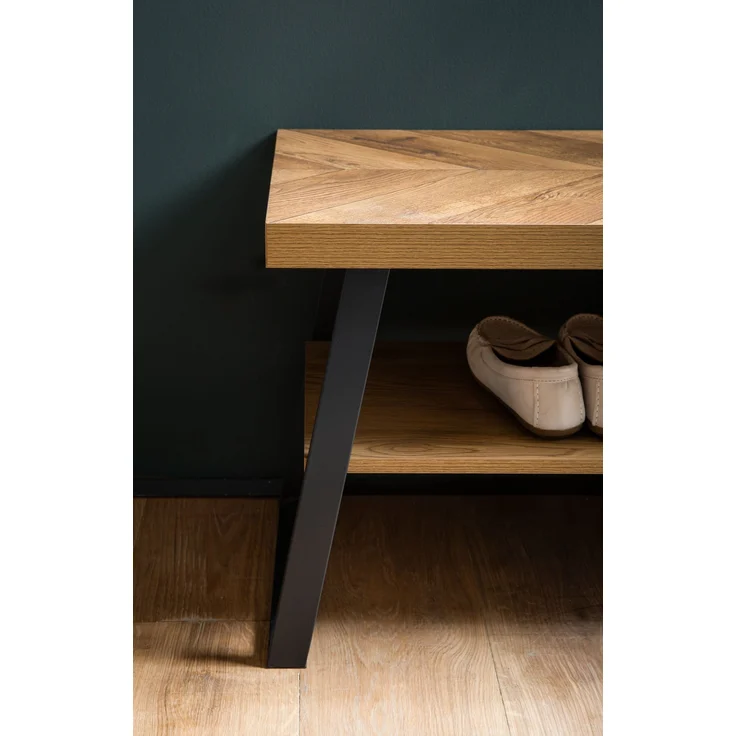 Schuhbank 100x41x40cm Eiche-Dekor Sitzbank Fischgrät Stauraum Flur Ablage – Bild 5