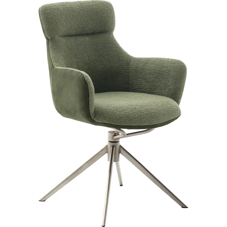 2er Set Sesselstuhl Pelion, 360° drehbar - Olive / Edelstahl
