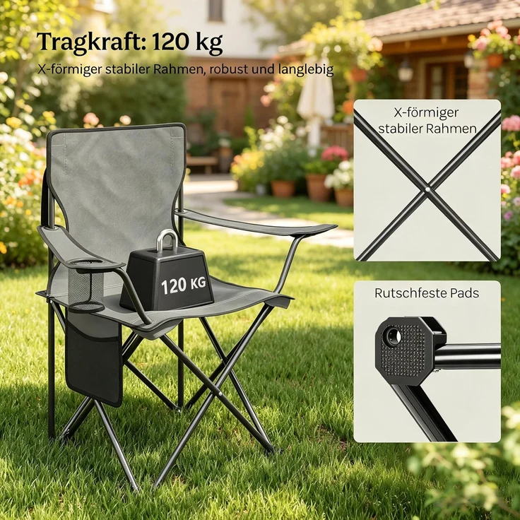 Strandstuhl mit einem Tassenhalter,Bequemer Campingstuhl,Klappbarer Angelstuhl(2PCS Outdoor Stühle)--Dunkelgrau--47x76x80.5cm--YOUDENOVA – Bild 3