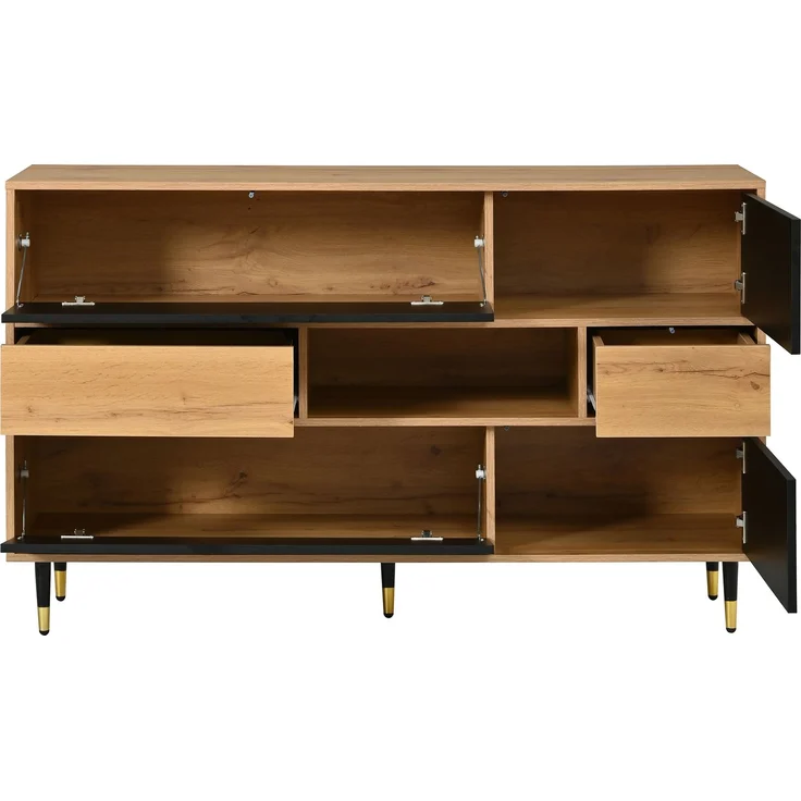 Merax Sideboard, Wohnzimmerschrank, Esszimmer-Schrank, Flurschrank, Multifunktionaler Sideboard Holz-Schwarz Kombination, 2 Schubladen, Staurschrank Esszimmer – Bild 7