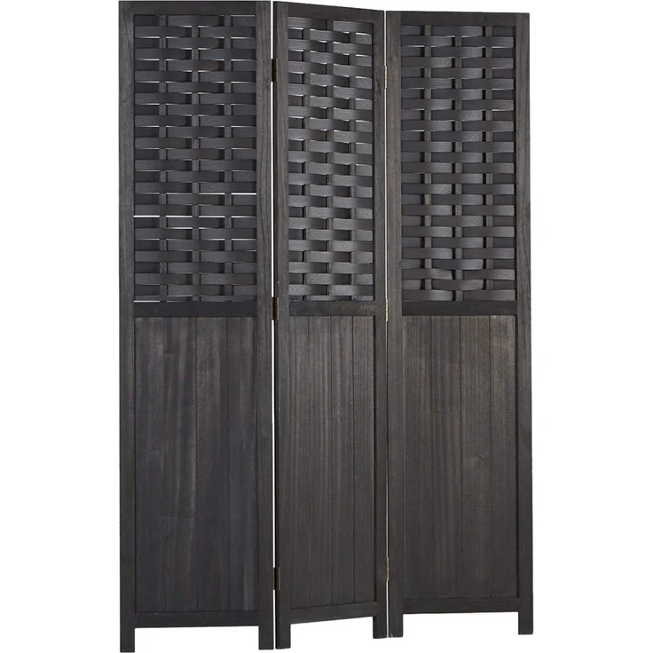 Paravent Raumteiler 3 teilig, Holz Rattan Optik Schwarz, 170x120 cm