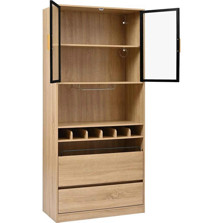 Badezimmerschrank,Spirituosenschrank,Vitrine Vitrinenschrank mit Glastüren und Beleuchtung 180 CM – Bild 10