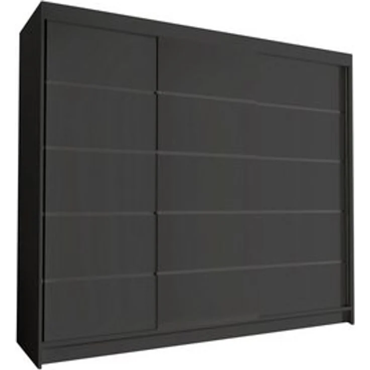 Groß Kleiderschrank Netro VII 250 cm - Schwebetürenschrank, Schiebetürenschrank mit Kleiderstange und Einlegeboden, Schlafzimmerschrank, Schiebetüren, 250x215x58 cm (Schwarz) – Bild 5