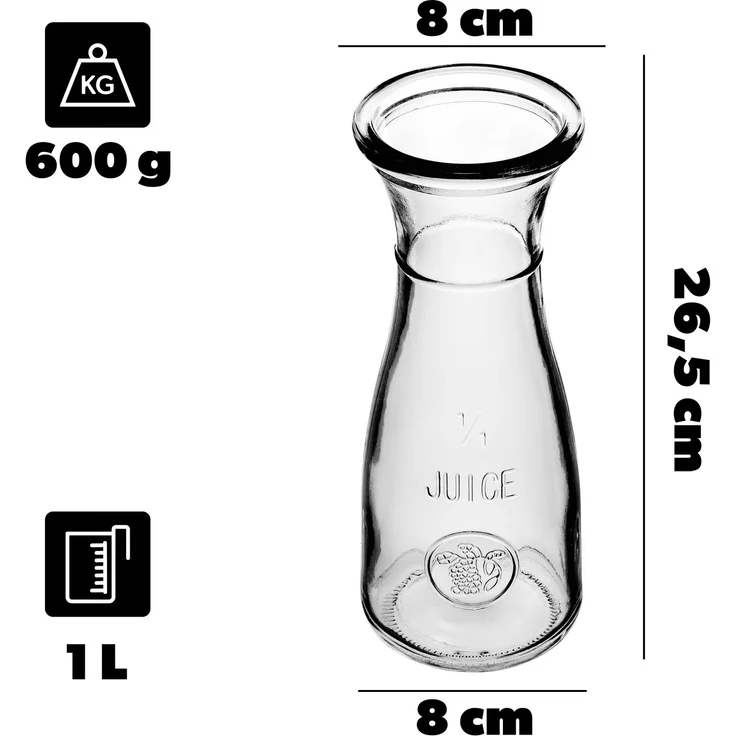 KADAX Glas-Wasserkaraffe, Glaskrug, 1 l, Saft, Wein, Limonade, kalte Getränke – Bild 3