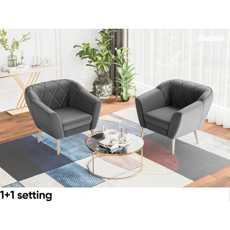 MEBLINI Mini Sofa Set 3-1-1 für Wohnzimmer - Mini Lounge für fünf Personen - Küchensofa - Sofa Klein - Sitzgarnitur - Polstergarnitur - Sofagarnituren - GISELA - 3+1+1 - Dunkelgrau Samt – Bild 5