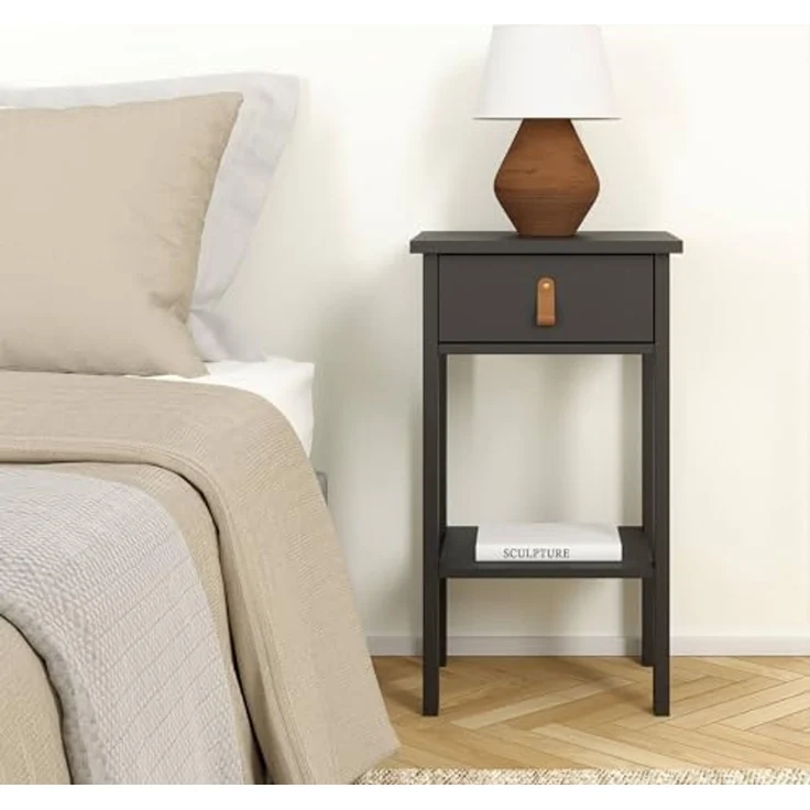 Dmora - Nachttisch Maxine, Niedrige Kommode, Tisch, Multifunktionaler Nachttisch, 40x34 h70 cm, Schwarz – Bild 1