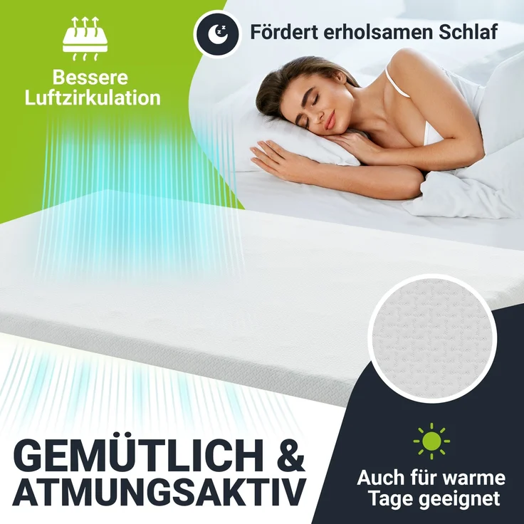Juskys orthopädischer Topper 140 x 200 cm – 7 Zonen Matratzenschoner aus Memoryschaum – Matratzenauflage 7 cm dick H2 bis H3 für Boxspringbett – Bild 3