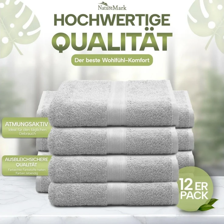 NatureMark Gästehandtuch Gästetuch 500gsm, 100% Baumwolle (12-St), Gästehandtuch Premium Qualität, 30x50cm, Silber grau – Bild 3