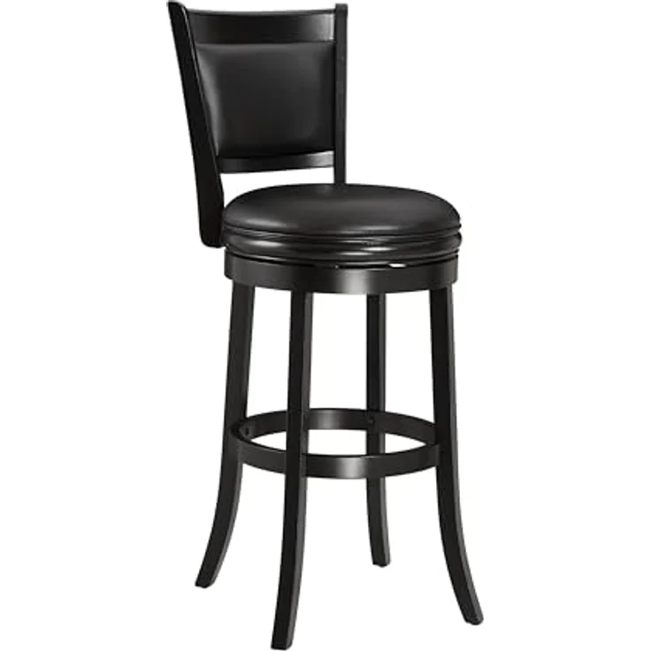 Ball & Cast Gepolsterter Drehbarhocker, Pub Höhe Hocker-Stuhl mit Rückenlehne & Fußstütze, Holzrahmen Barhocker für Küche und Esszimmer, schwarz – Bild 2