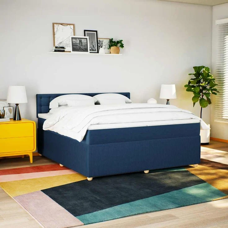 vidaXL Boxspringbett mit Matratze Blau 200x200 cm Stoff 3289883 – Bild 4