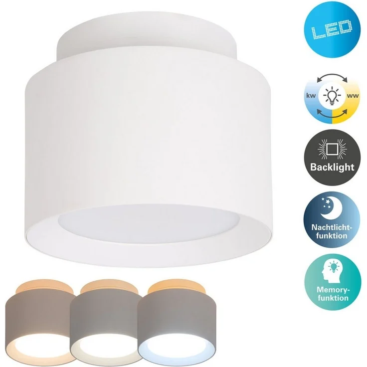 näve LED Deckenleuchte Trimes, Dimmfunktion, Memoryfunktion, Nachtlichtfunktion, LED wechselbar, warmweiß - kaltweiß, rund, dimmbar, CCT per Schiebeschalter, Nachtlicht, Backlight, Memory – Bild 5