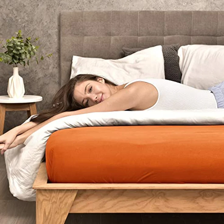 leevitex® Spannbettlaken 140x200cm - 160x200cm, 100% Jersey Baumwolle, Matratzenhöhe bis 25 cm, Öko-Tex, Terrakotta/Dunkelorange – Bild 4