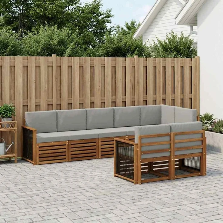 vidaXL Outdoor-Sofagarnitur 7 stk. 8-Sitzer Natur und Hellgrau 3384502 – Bild 1