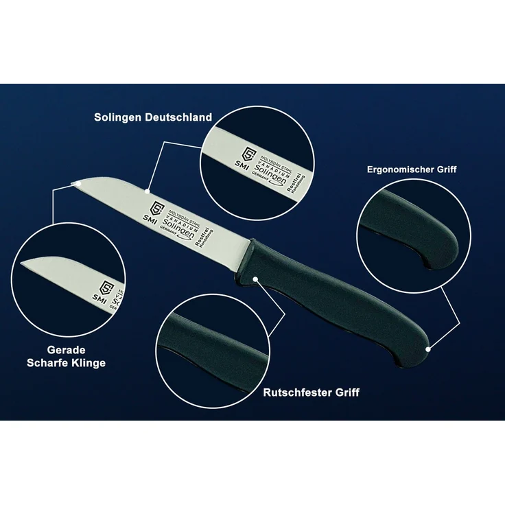 SMI Schälmesser Küchenmesser Obstmesser Solingen Gemüsemesser gerade 2 Stück, schwarz – Bild 2