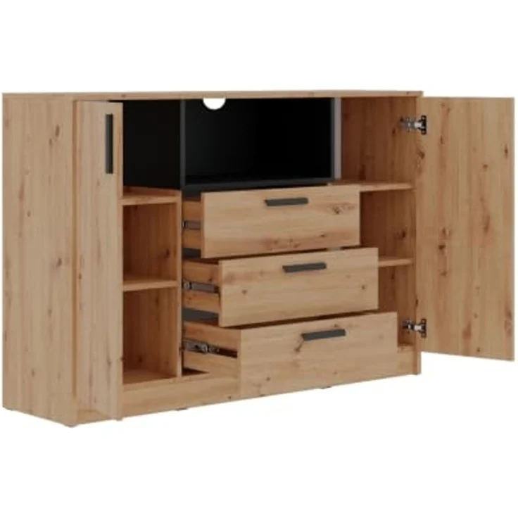Marmex Möbel Grant 17A 2-türige Kommode mit Schubladen, hohe TV-Kommode, Kommode für das Schlafzimmer, laminierte Spanplatte, artisan Eiche+schwarz, 137x95x40 cm – Bild 4