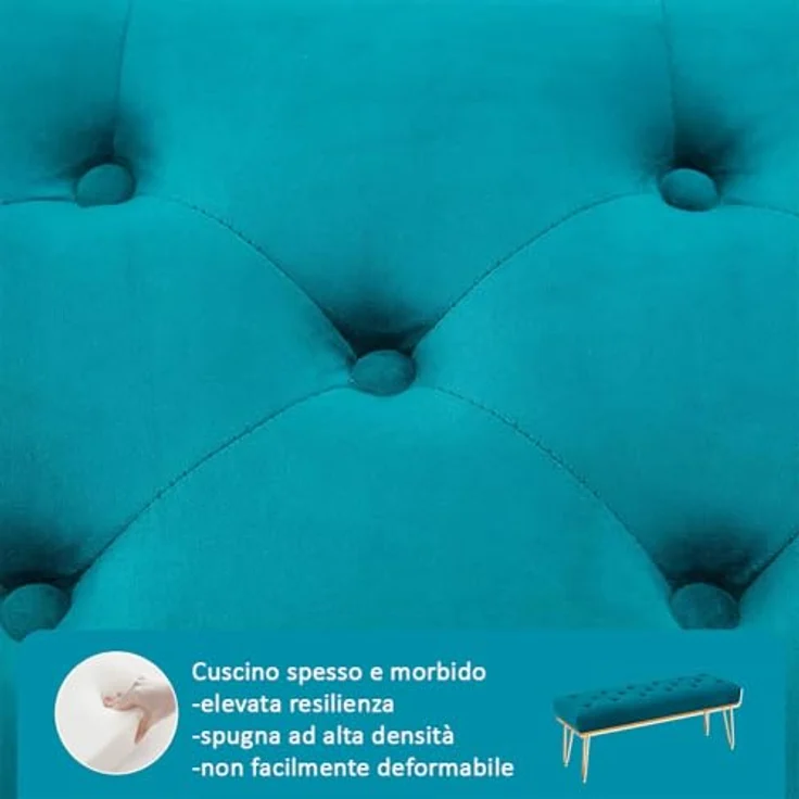 Shally Dogan Sitzbank aus Stoff, Ottomane mit hochdichter Polsterung, Mehrzweck-Eingangsbereich, ideal für Schlafzimmer, Wohnzimmer, Blau – Bild 6