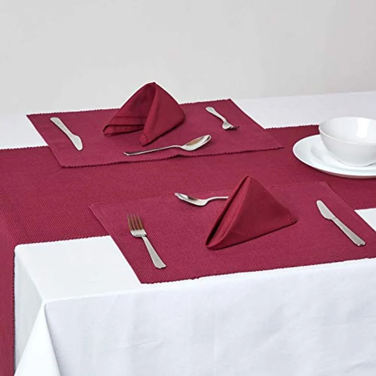 Homescapes Platzset Tischset weinrot im 2er-Set – 30 x 45 cm, 100% Baumwolle – Bild 3