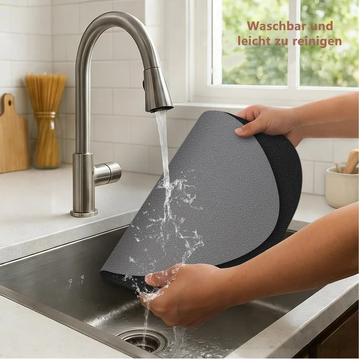 Zaewry Platzset Tischsets Leder und Untersetzer, Tischsets Abwaschbar, (4-St), Rund Doppelseitigen rutschfest Platzdeckchen – Bild 4