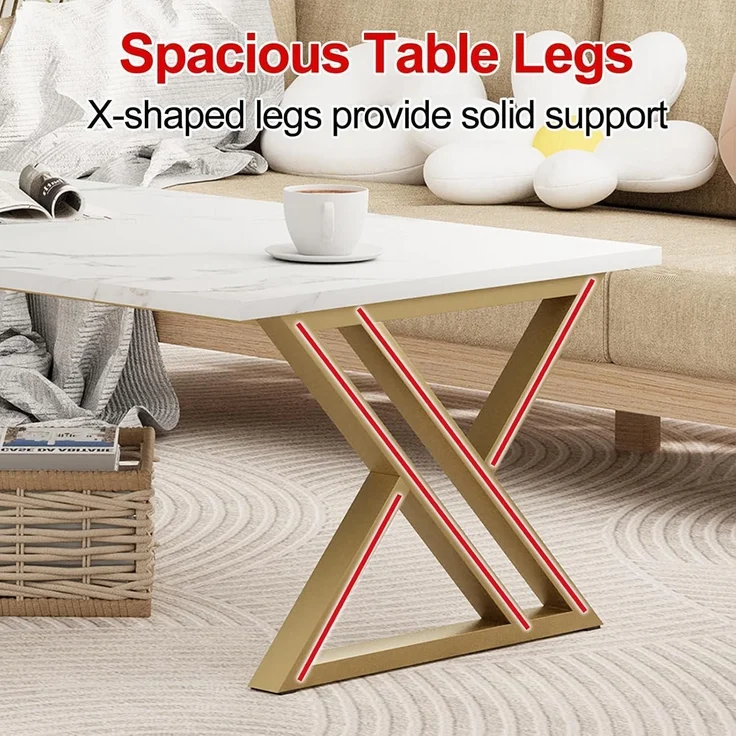 Couchtisch Holz Marmor Weiß Gold Metallgestell 100x48x55 cm – Bild 8