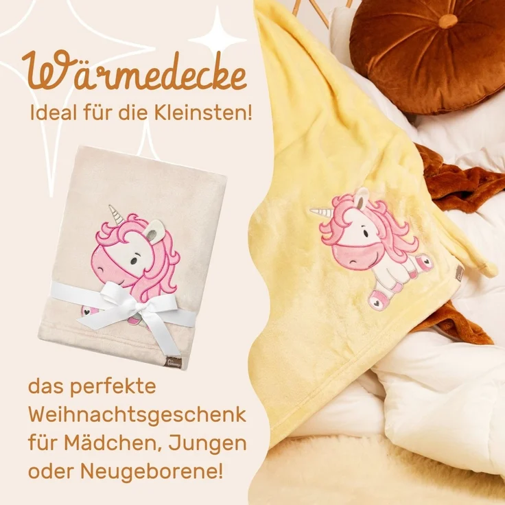 Be Mammy Warme Kuscheldecke Babydecke Blanket Baby Geschenk BE20-168 (Beige - Einhorn) – Bild 3