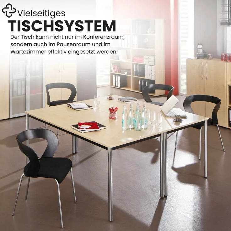 bümö Multifunktionstisch grau, Tisch 80 x 80 cm, Tischfuß rund in schwarz - einfacher Tisch klein, Besprechungstisch System D-Serie, Konferenztisch, Meetingtisch, Mehrzwecktisch, Pausentisch, DR08-5-D – Bild 7