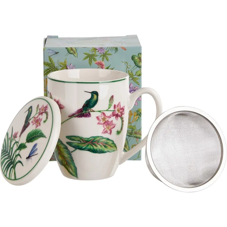 DUO Becher SOUND OF PARADISE, 360 ml, mit Teesieb und Deckel, New Bone China Porzellan
