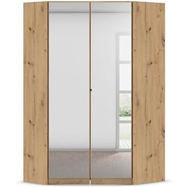 Rauch Möbel Costa, Eckschrank, Kleiderschrank für Schlafzimmer, Kinderzimmer, Babyzimmer, 2-türig, mit Spiegel, Zubehör Classic, Farbe Eiche Artisan, Holz, Breite 208 cm