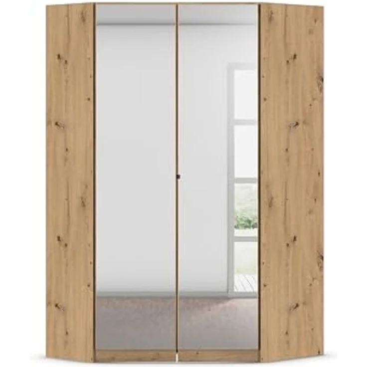 Rauch Möbel Costa, Eckschrank, Kleiderschrank für Schlafzimmer, Kinderzimmer, Babyzimmer, 2-türig, mit Spiegel, Zubehör Classic, Farbe Eiche Artisan, Holz, Breite 208 cm – Bild 1
