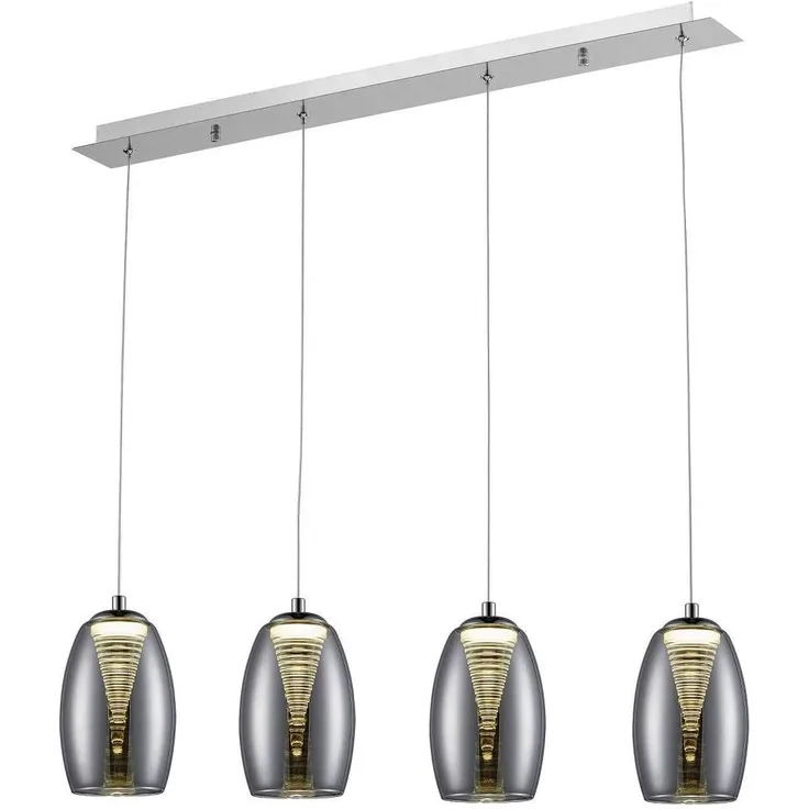 BRILLIANT Lampe Metropolis LED Pendelleuchte 4flg chrom/rauchglas easyDim | 4x5W LED integriert COB, 500lm, 3000K | In der Höhe einstellbar / Kabel kürzbar | EasyDim: dimmbar mit herkömmlichen Lichts