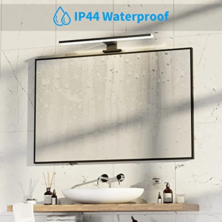 Aourow LED Spiegelleuchte Bad 10W,40cm 820lmn Spiegellampe Badezimmer,Neutralweiß 4000K IP44 Wasserdicht Badlampe Spiegel 230V Spiegelschrank Beleuchtung KLASSE II(Schwarz) – Bild 4