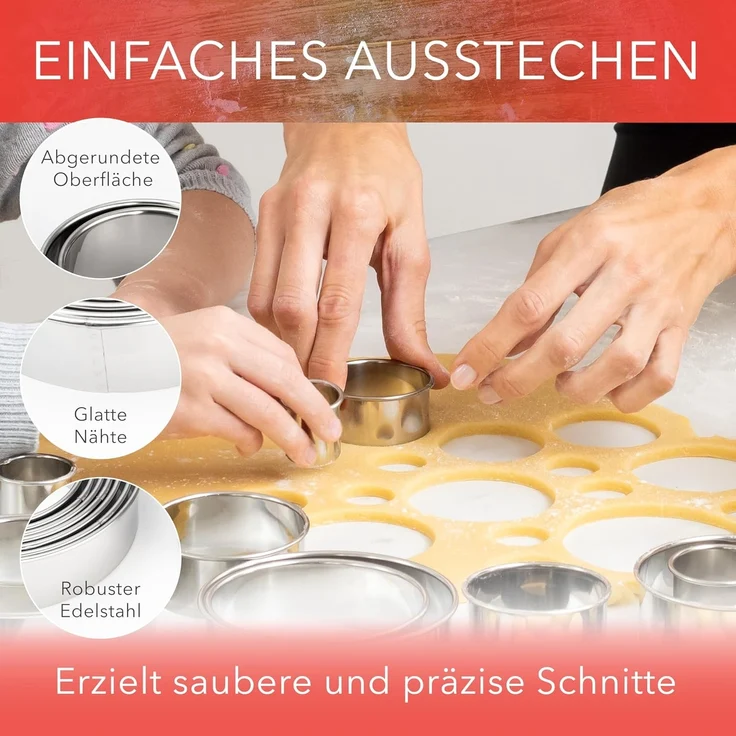 AVANA Ausstechform Ausstecher Ringe Keksformen Plätzchen Speiseringe Cookie Cutter Rund, Edelstahl, (12 Stück), Set Ausstechformen mit Aufbewahrungsbox – Bild 5