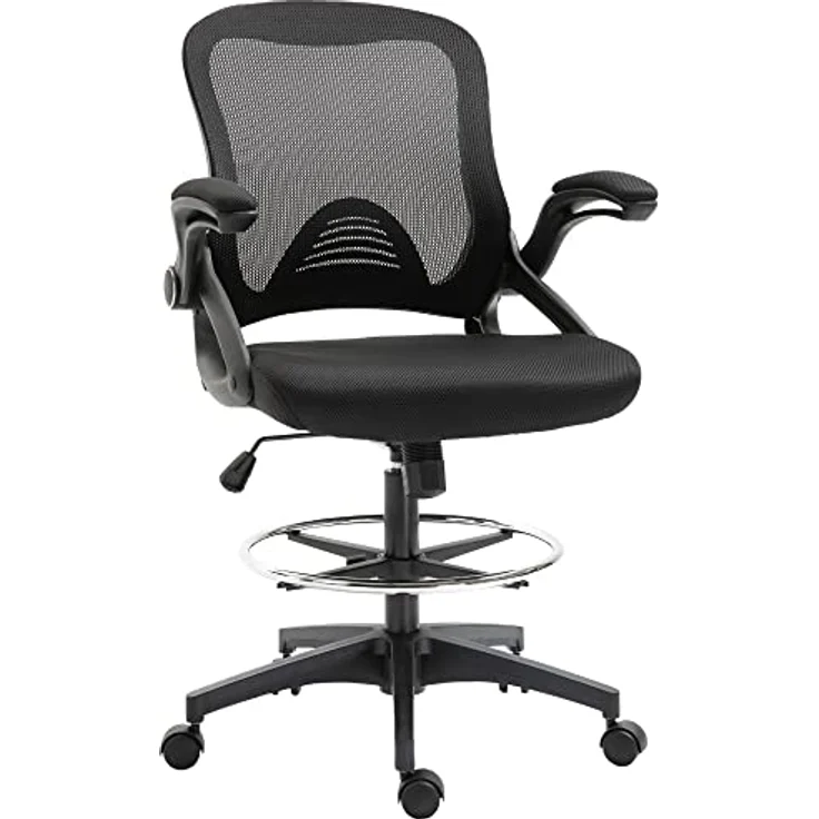 Vinsetto Drehstuhl Mesh, Schwarz, ergonomisch, höhenverstellbar, mit hochklappbaren Armlehnen, 60x126x64 cm – Bild 1
