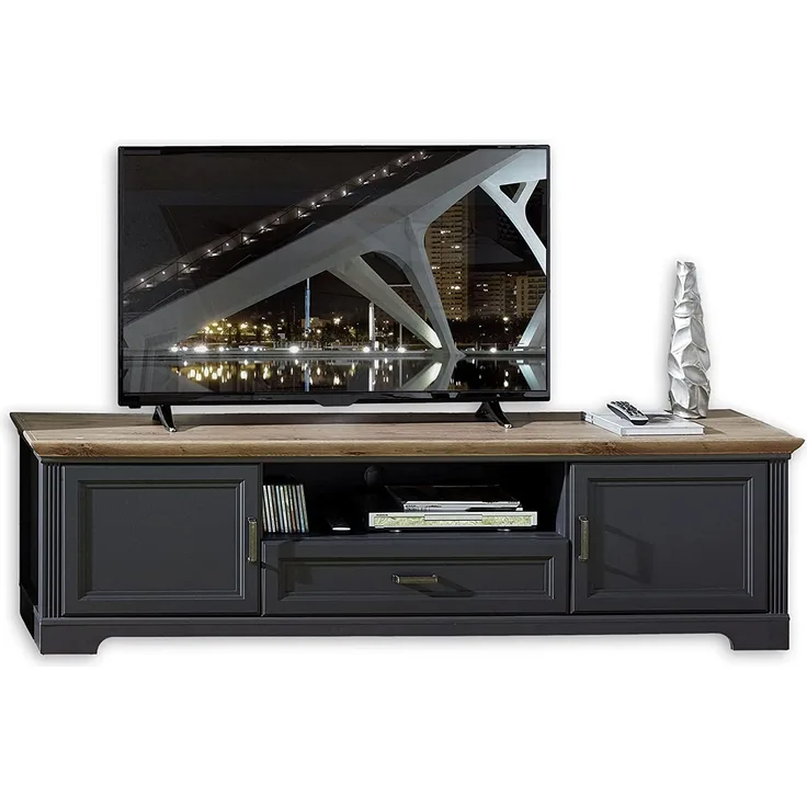 JASMIN TV-Lowboard in Artisan Eiche Optik, Graphit - TV Schrank mit Schublade und viel Stauraum für Ihr Wohnzimmer im Landhausstil - 193 x 54 x 51 cm (B/H/T)