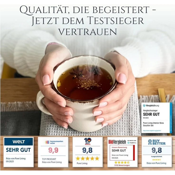 PURE LIVING INTERIOR DESIGN Geschirr-Set Tassen 6er 350ml »Rustic«, Steingut, Beige (6-tlg), 6 Personen, Steingut – Bild 2
