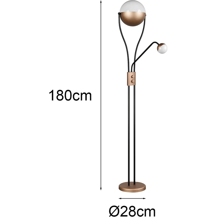 LED Deckenfluter CHRIS mit flexibler Leselampe, Schwarz Coffee, Höhe 180cm – Bild 4
