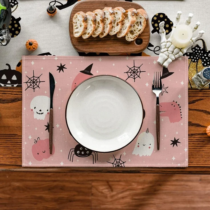 ABC Halloween-Platzset, 4-teilig, Spinnen- und Fledermausmotiv, 30 x 45 cm – Bild 2