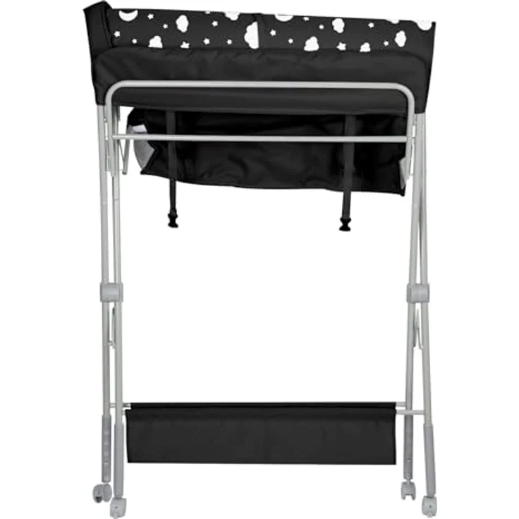 Baby Klappbarer Wickeltisch，Mobiler Wickeltisch mit Rollen und Wickelauflage,Wasserdicht und Höhenverstellbar，Baby Wickelkombi mit Ablagefächern-80 * 58 * 90 cm-schwarz – Bild 7