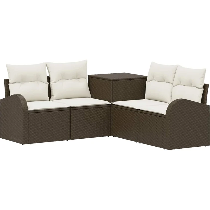 vidaXL Sofa Set 5 stk. Braun und Creme Weiß Polyrattan und Stahl 3447774 – Bild 2