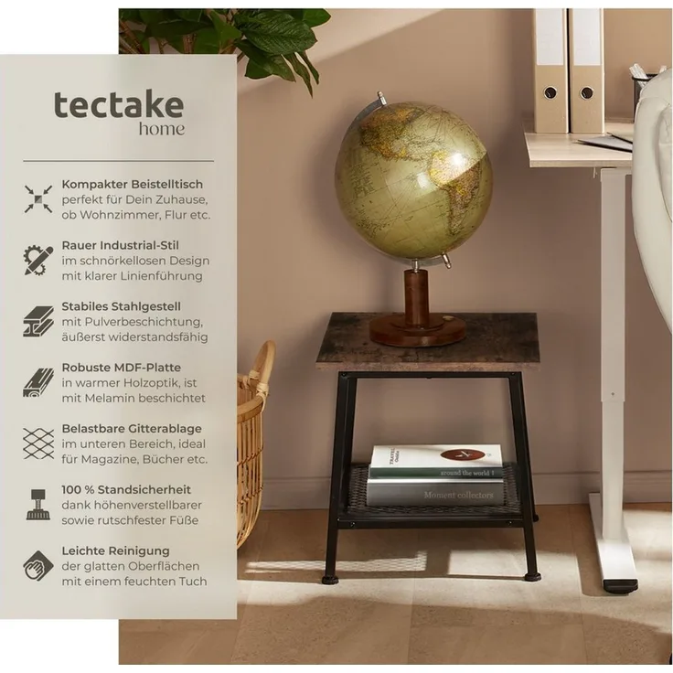 tectake Beistelltisch Bedford (1-St, 1 tlg), Kleiner Beistelltisch im typischen Industrie-Design