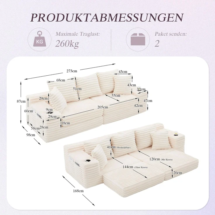 ZUBALIYA Schlafsofa 98x87 cm, mit Stauraum, mit Treppe, mit Leiter, mit Cordbezug, mit Schaumstoffpolsterung, Beige – Bild 2