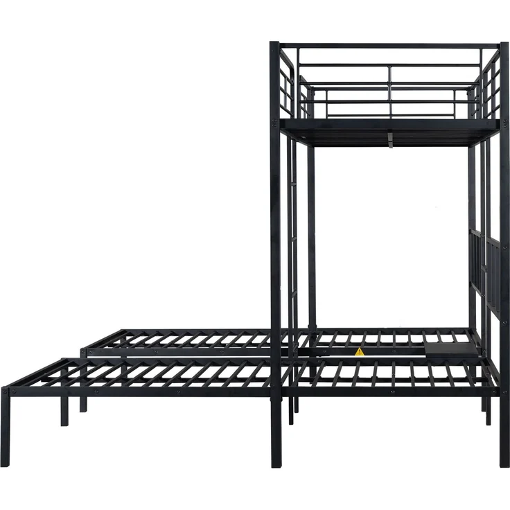 Merax Etagenbett Dreierbett Kinderbett Metallbett mit Leiter 90x200cm*3, schwarz – Bild 8