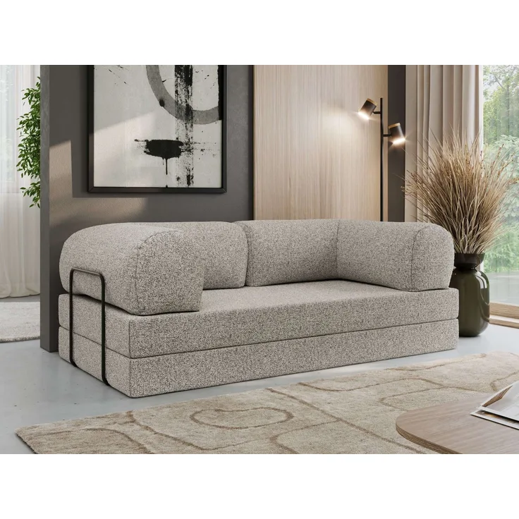 3-Sitzer Sofa ORSETTO mit Schlaffunktion, Metallrahmen, modernes Bettsofa mit HR- und T30-Schaum - Hellgrau Stukture