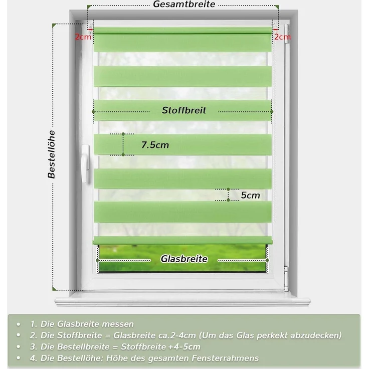 Deswell Doppelrollo Klemmfix ohne Bohren Grün B60 x H130 cm (Stoffbreite 56cm) Rollos für Fenster ohne Bohren für Fenster mit Lichtdurchlässig & Verdunkelnd/Höhe Stufenlos Verstellbar – Bild 1