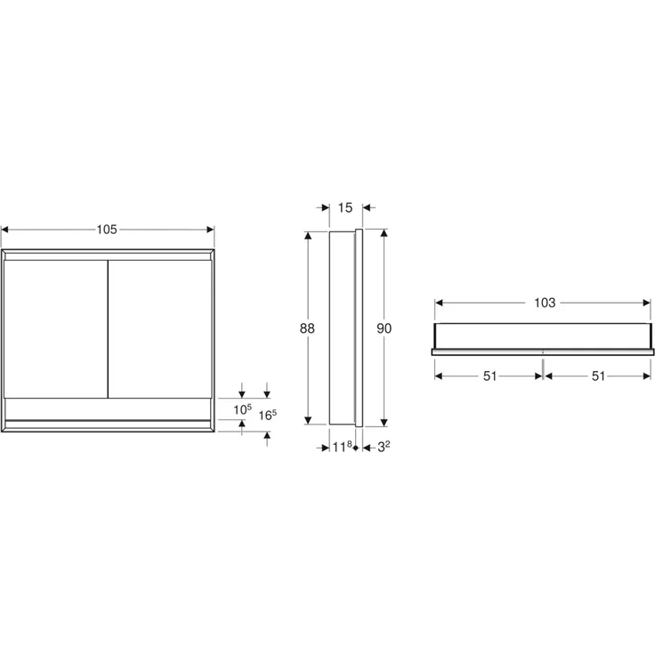 Geberit ONE Spiegelschrank mit ComfortLight, 2 Türen, Unterputzmontage, mit Nische, 105 x 90 x 15 cm, 505.824.00, Farbe: weiss / Aluminium pulverbeschichtet - 505.824.00.2 – Bild 2