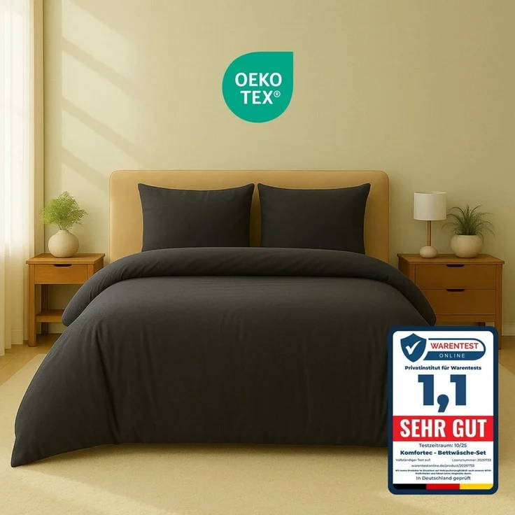 Komfortec Premium Bettwäsche 200x200 mit 2 Kissenbezug 40x80 cm Set aus Gebürstetes Mikrofaser - Anthrazit – Bild 1
