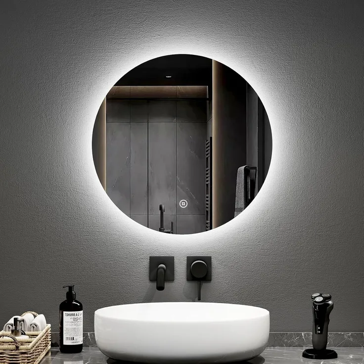EMKE LED Badspiegel mit Beleuchtung Touch Dimmbar Touch Rund Lichtspiegel ф50cm 6500K Speicherfunktion Wandspiegel