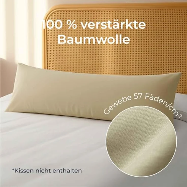 Kissenbezug 40x145 Baumwolle Renforcé (2er-Set) - Beige - Dicht gewebt mit 57 Fäden/cm² - Kissenbezug 40x145 cm - Oeko Tex Zertifiziert - Dreamzie – Bild 4